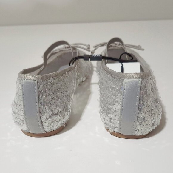 NWT Zara silver sequin ballerina flats with elastic strap and bow detail, 6.5 - Picture 12 of 13